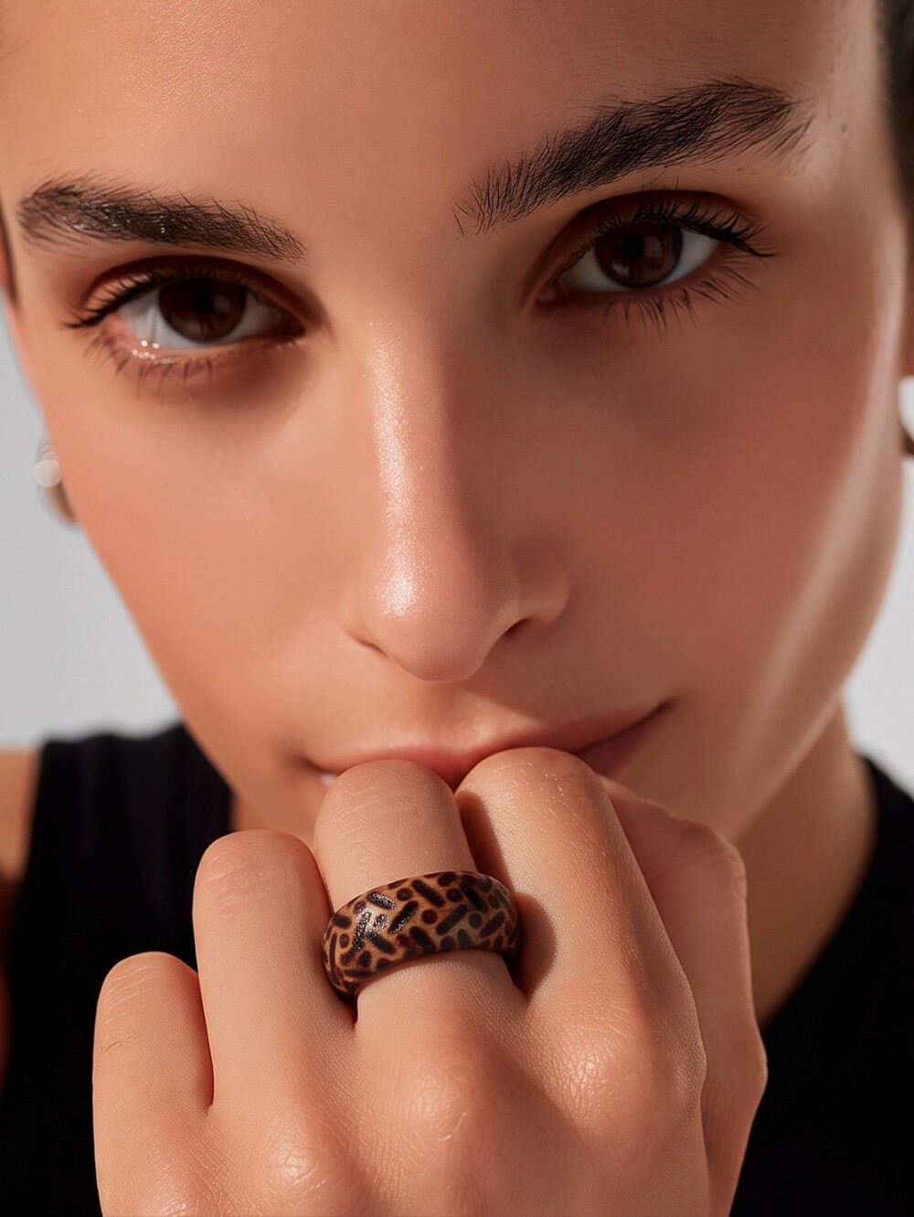 Tribal Dot Stripe Wooden Ring Chunky Boho Wide Band Statement Size 5 Wild Art